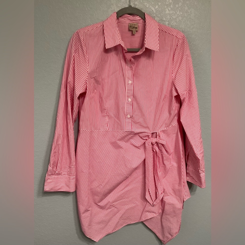 Asymmetrical pink and white shirt
